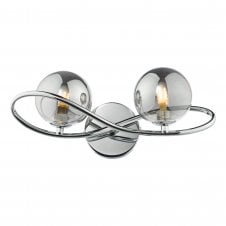 LYSANDRA 2 Light Wall Light | Polished Chrome and Smoked Glass | Pull Cord