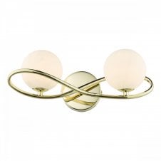LYSANDRA 2 Light Wall Light | Polished Gold & Opal Glass | Pull Cord