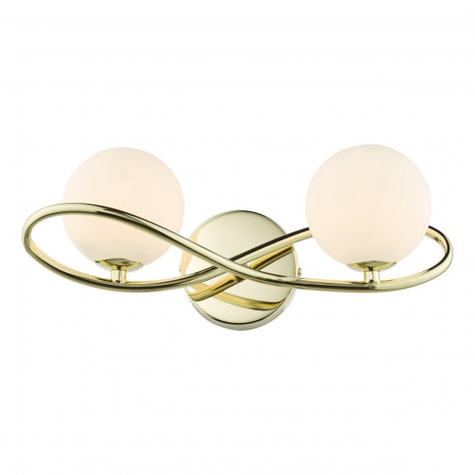 LYSANDRA 2 Light Wall Light | Polished Gold & Opal Glass | Pull Cord