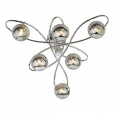 LYSANDRA 6 Light Semi-Flush Ceiling Light with Smoked Glass Shades