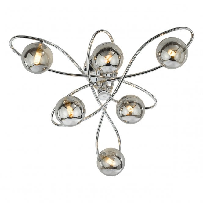 LYSANDRA 6 Light Semi-Flush Ceiling Light with Smoked Glass Shades