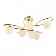 LYSANDRA Polished Gold Semi-Flush Ceiling Light with Opal Glass Shades