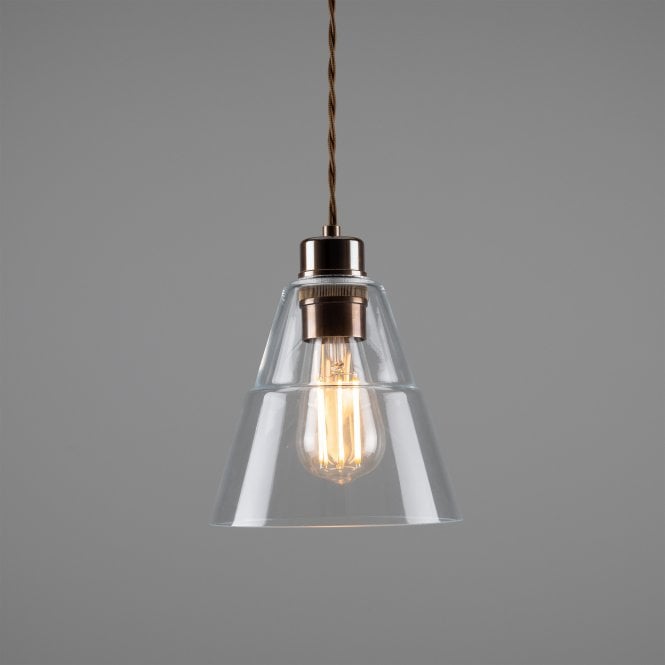 LYX Clear Glass Pendant Light in Antique Brass