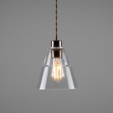 LYX Clear Glass Pendant Light in Antique Brass