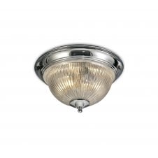 Macy IP44 Flush Bathroom Ceiling Light in Polished Chrome with Clear Ribbed Glass