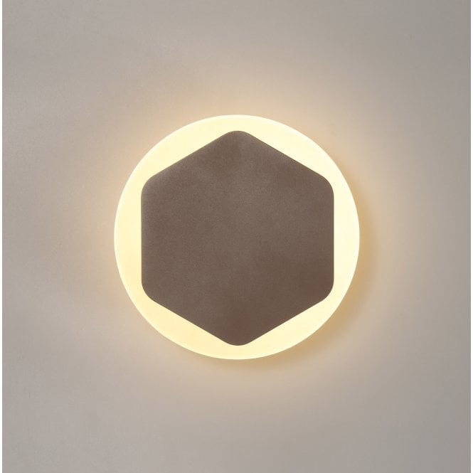 MADDI Hexagonal LED Wall Light in Mocha with Round Diffuser