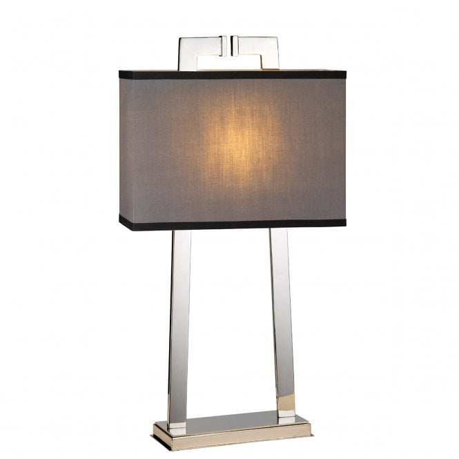 MAGRO polished nickel table lamp with grey polycotton shade