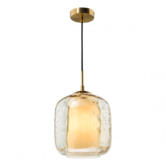 MAJELLA Ceiling Pendant | Aged Brass & Dimpled Champagne Glass Shade