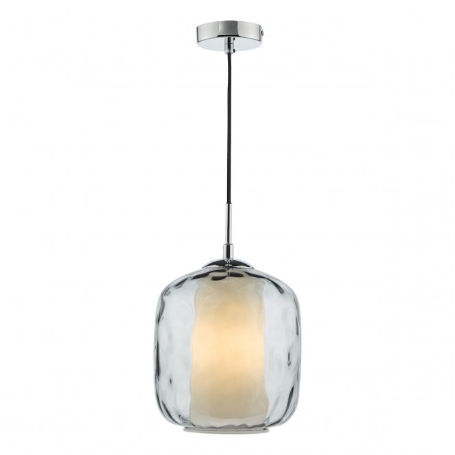 MAJELLA Polished Chrome Pendant | Dimpled Smoked Glass Shade
