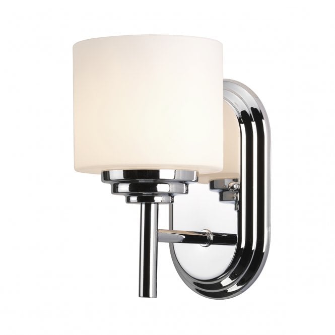 MALIBU classic modern bathroom wall light in chrome with opal glass shade