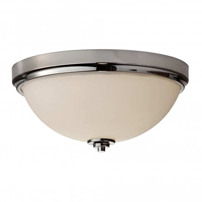 MALIBU classic modern flush mount bathroom ceiling light in chrome with opal glass