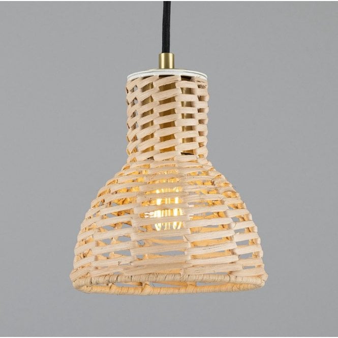 MALTA Small Rattan Ceiling Pendant | Satin Brass