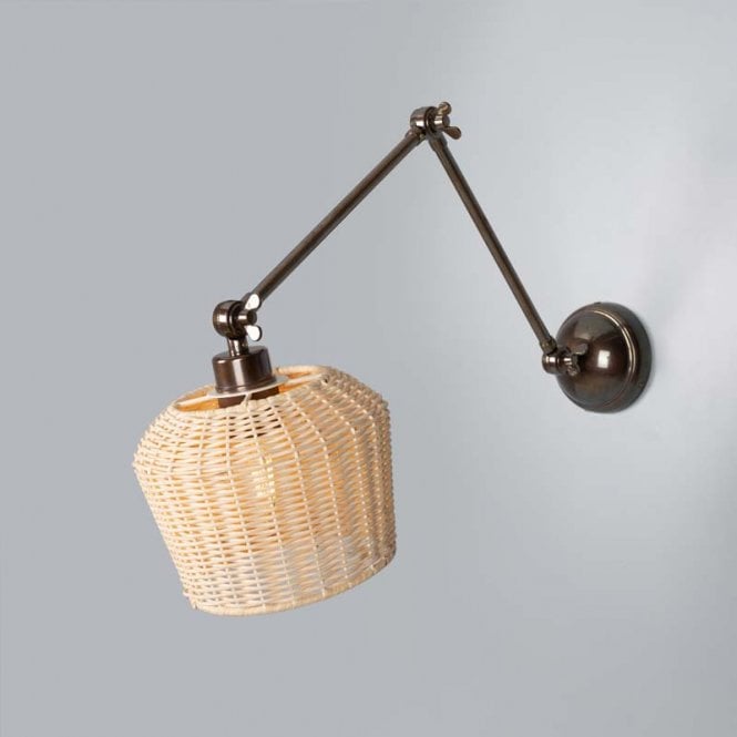 MANILA Rattan Adjustable Wall Light | 20cm Shade | Antique Brass