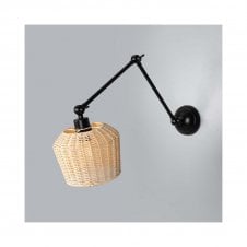 MANILA Rattan Adjustable Wall Light | 20cm Shade | Black