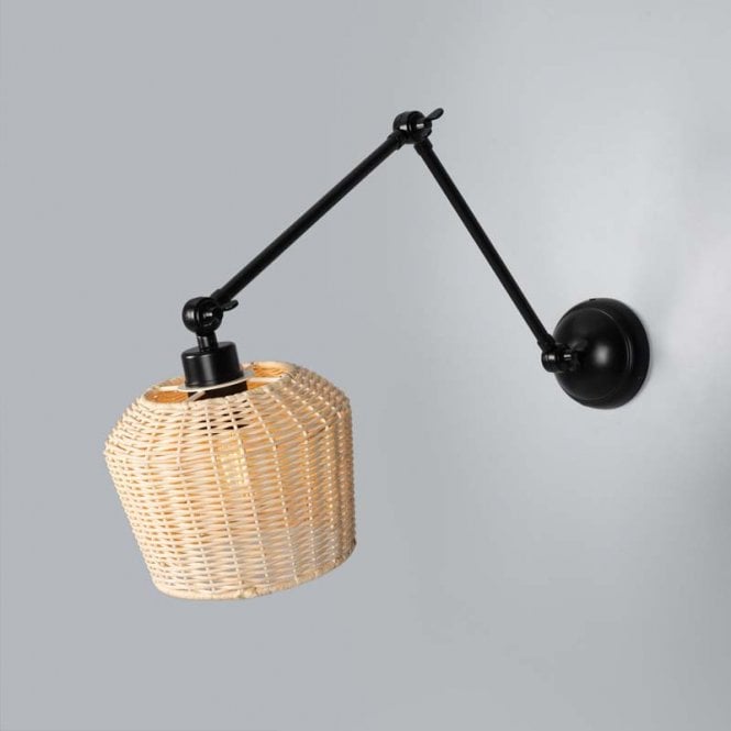 MANILA Rattan Adjustable Wall Light | 20cm Shade | Black