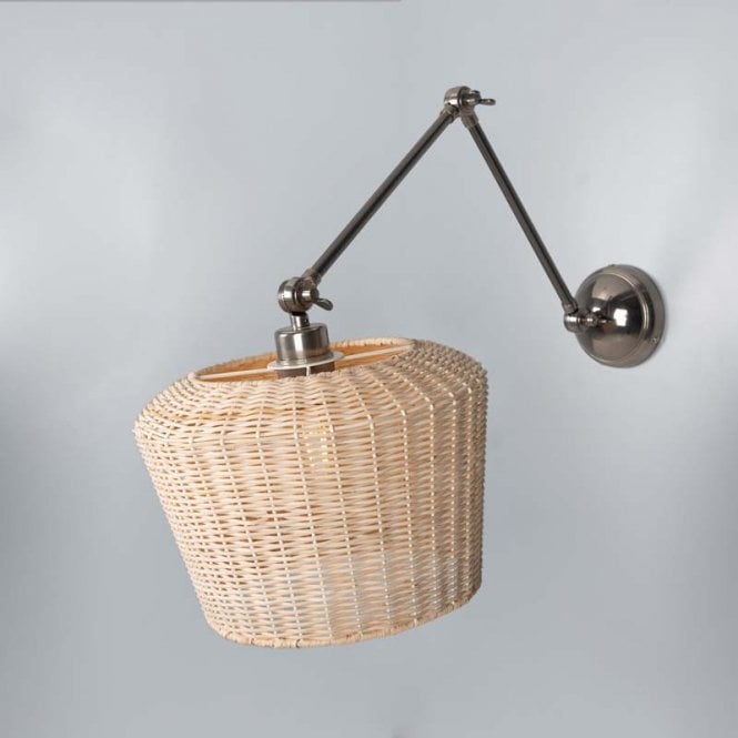 MANILA Rattan Adjustable Wall Light | 30cm Shade | Antique Silver