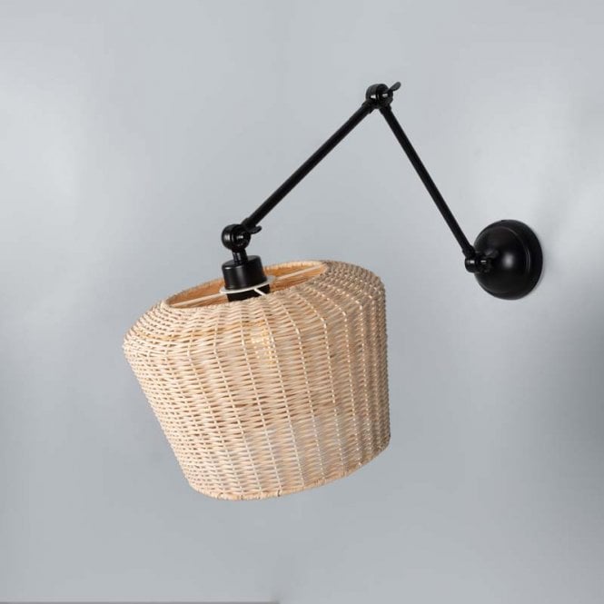 MANILA Rattan Adjustable Wall Light | 30cm Shade | Black