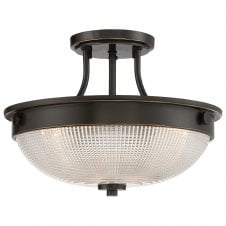 MANTLE prismatic glass and palladian bronze semi flush ceiling light