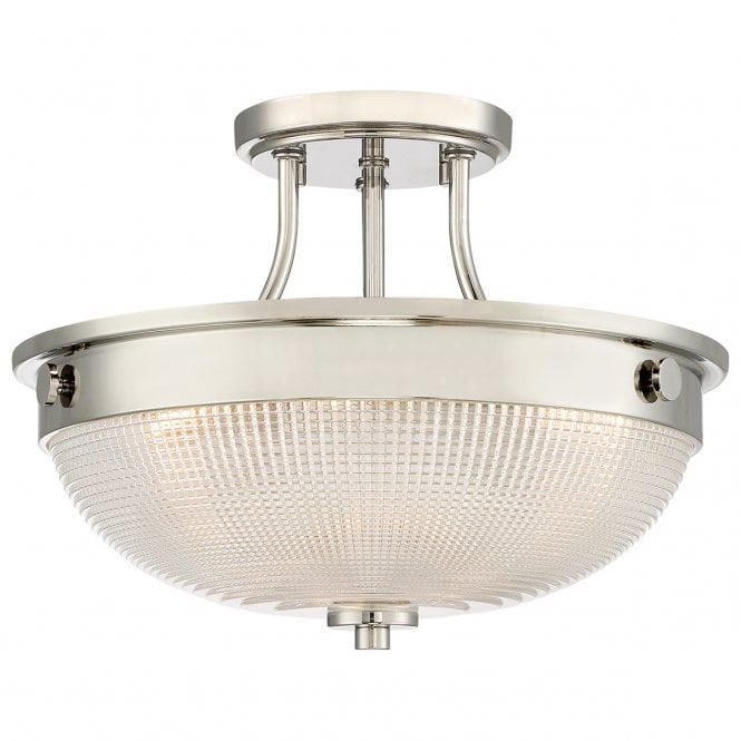 MANTLE prismatic glass and polished nickel semi flush ceiling light