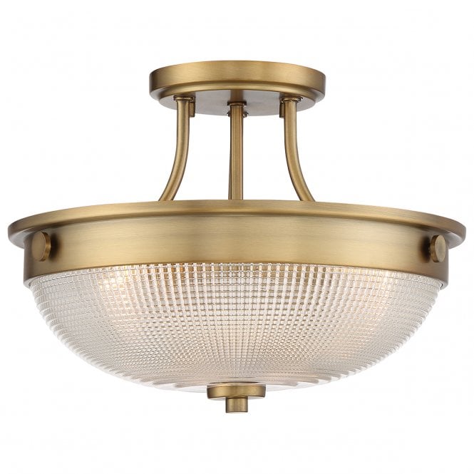 MANTLE prismatic glass and weathered brass semi flush ceiling light