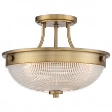 MANTLE prismatic glass and weathered brass semi flush ceiling light