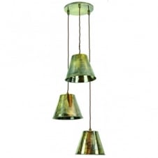 vintage industrial design 3 light ceiling pendant cluster in antique brass