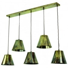 vintage industrial design 5lt ceiling pendant bar in antique brass with LED bulbs