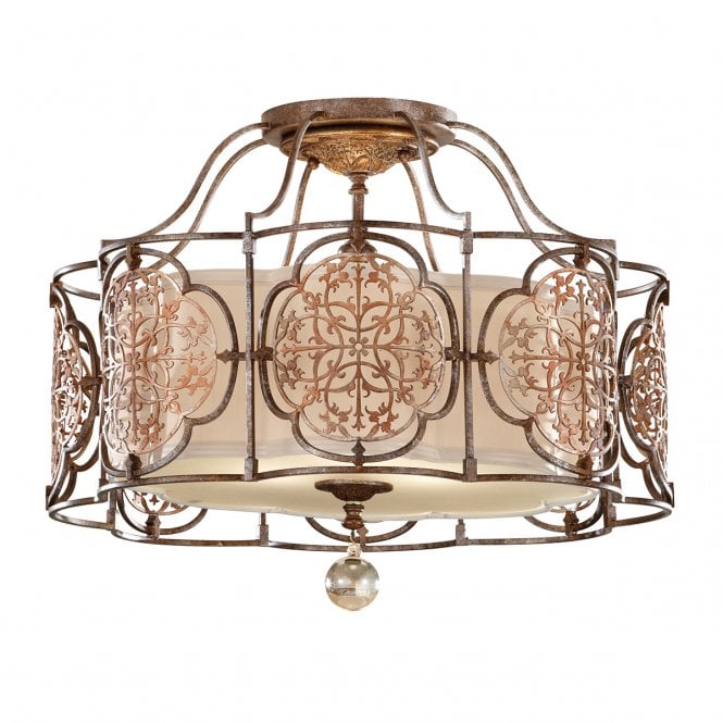 MARCELLA bronze semi-flush mounted ceiling light, fretwork detail