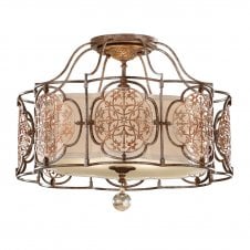 MARCELLA bronze semi-flush mounted ceiling light, fretwork detail