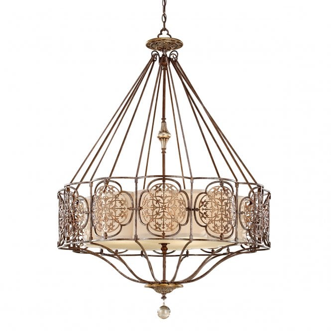 MARCELLA chandelier style pendant light, bronze fretwork