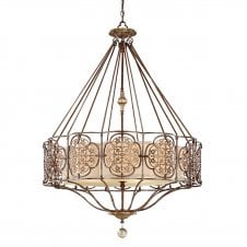 MARCELLA chandelier style pendant light, bronze fretwork