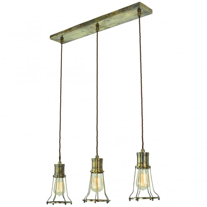 Marconi 3 Light Pendant Antique Brass C/W LB2 Bulbs