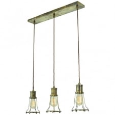 vintage antique brass 3 light ceiling bar pendant