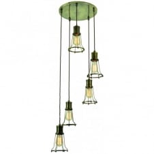 vintage style 5 light ceiling cluster pendant in antique brass