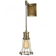 vintage industrial hanging wall light in antique brass with filament bulb