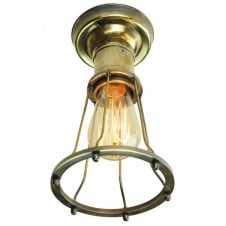 vintage antique brass cage style flush ceiling light with bulb