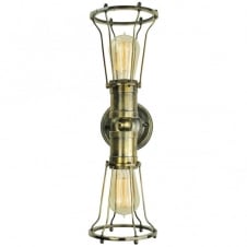 vintage industrial style twin wall light in antique brass with bulbs
