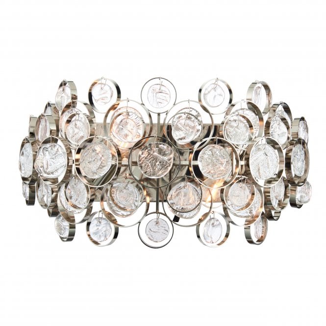 MARELLA twin wall light in bright nickel with clear glass bead detail