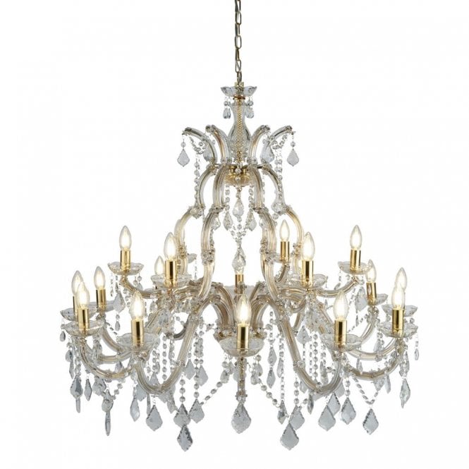 MARIE THERESE 18 Light Polished Brass & Crystal Chandelier