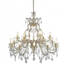 18 Light Polished Brass & Crystal Chandelier