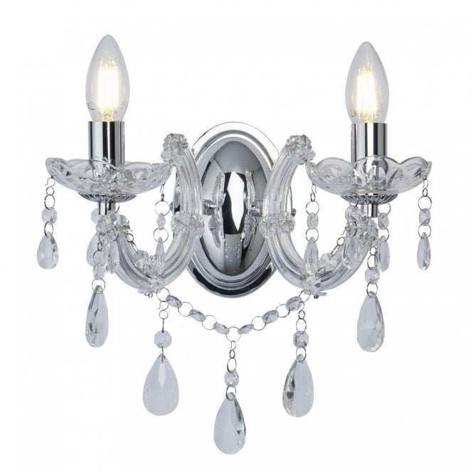 MARIE THERESE 2 Light Chrome & Crystal Wall Light
