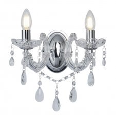 2 Light Chrome & Crystal Wall Light
