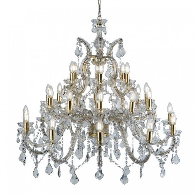 MARIE THERESE Large 30 Light Polished Brass & Crystal Chandelier