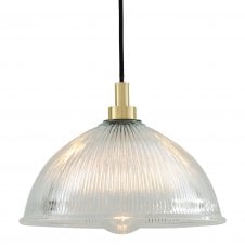 MARIS traditional bathroom pendant in polished brass with ribbed glass