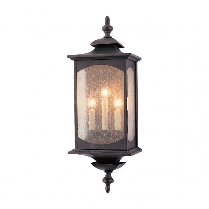 MARKET Square 3 Light Wall Light in Bronze with Seeded Glass