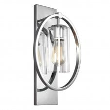 polished chrome wall light with glass shade