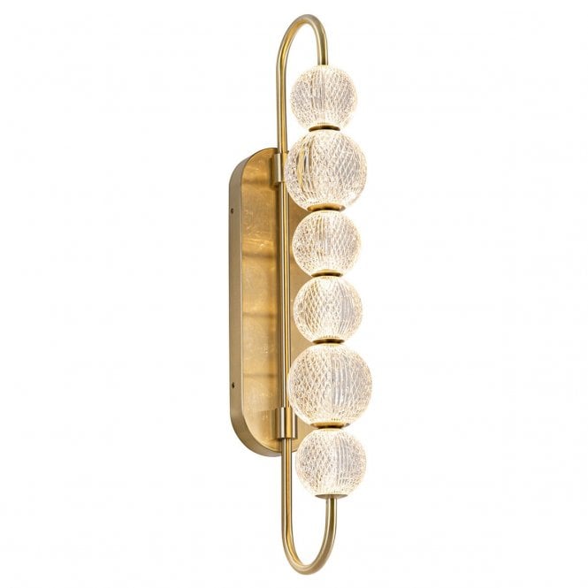 Marni 6 Head LED Wall Light - Natural Brass With Clear Carved Acrylic Shades