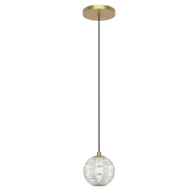 Marni Mini LED Pendant Light - Natural Brass With Clear Carved Acrylic Shade