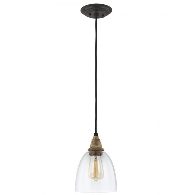 MATRIMONIO Black, Glass and Driftwood Effect Ceiling Pendant