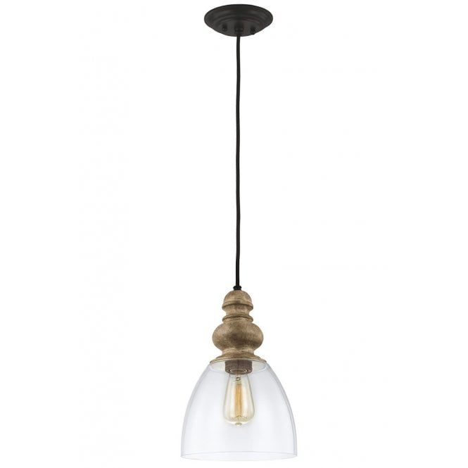 MATRIMONIO Large Black, Glass and Driftwood Effect Ceiling Pendant